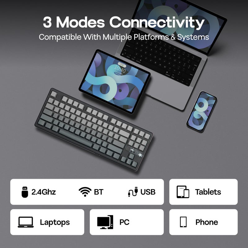 MechLands Aula F87 PRO V2 Wireless Gaming Keyboard with 10000mAh Battery, 8K Polling, SOCD/MT/TGL, BT/2.4GHz/Wired, Hot Swap TKL Mechanical Keyboard with Creamy Gasket, RGB Backlit (Black Gradient) - Image 5
