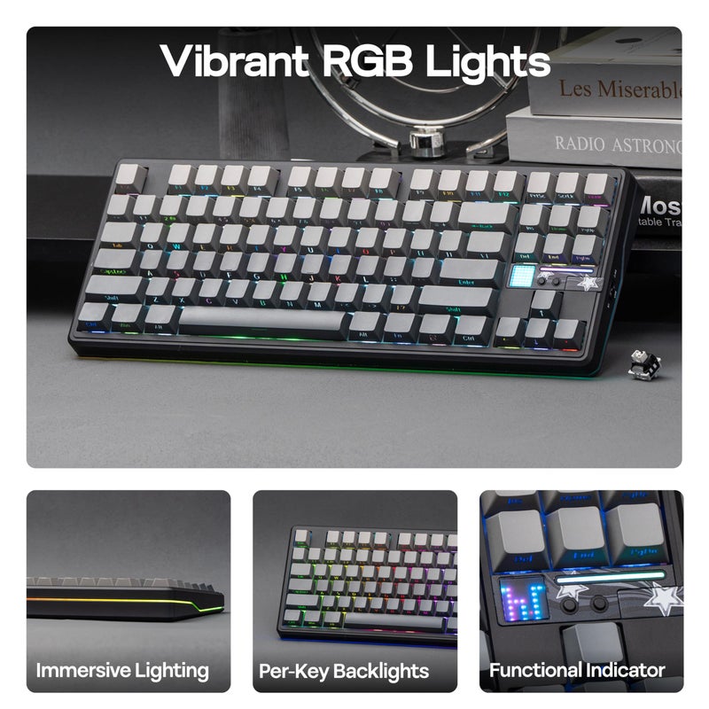 MechLands Aula F87 PRO V2 Wireless Gaming Keyboard with 10000mAh Battery, 8K Polling, SOCD/MT/TGL, BT/2.4GHz/Wired, Hot Swap TKL Mechanical Keyboard with Creamy Gasket, RGB Backlit (Black Gradient) - Image 4