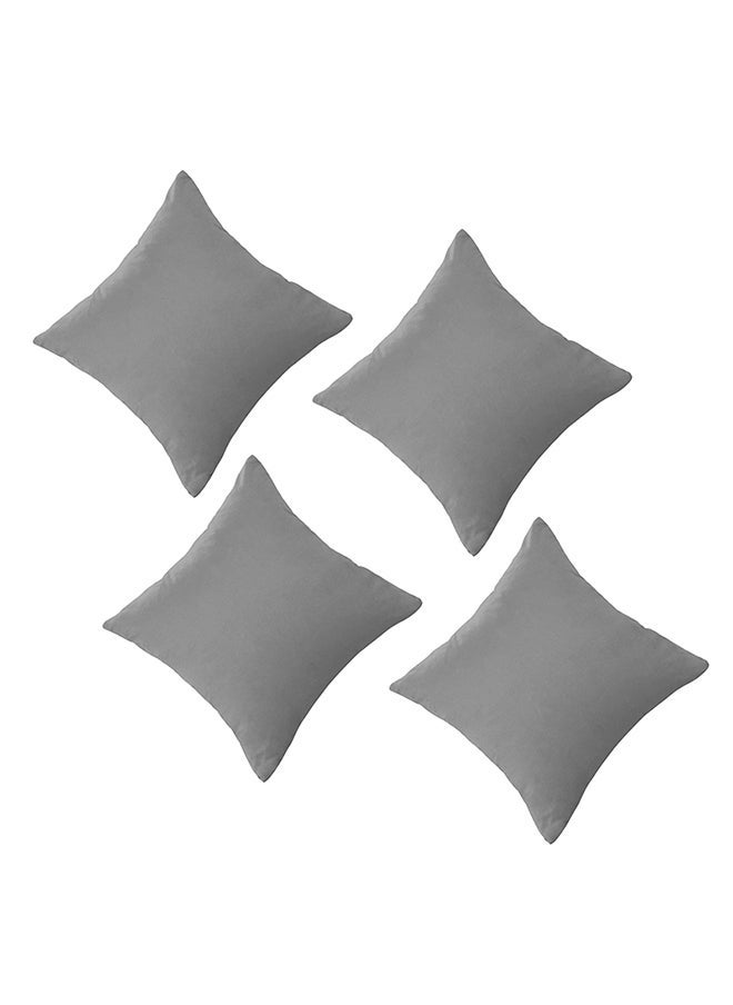 House One Set of 4 Pieces Square Soft Velvet Decorative Cushion with Solid Design and Attractive Colors 45x45 cm - Grey - Image 2