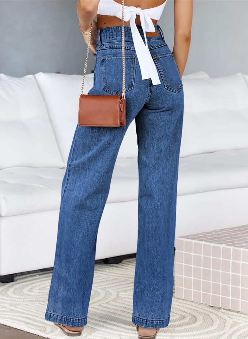 Sidefeel Jeans for Women High Waisted Stretchy Wide Leg Jeans Trendy Straight Leg Loose Denim Pants Bluing Size 6 - Image 2