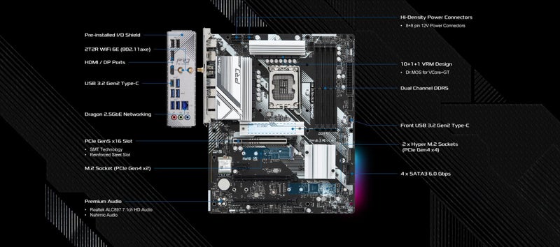 ASRock B760 Pro RS WiFi 6E LGA1700 HDMI DisplayPort eDP Intel B760 ATX Motherboard DDR5 192GB 7200+ (OC) MHz SATA3 6.0 Gb/s USB3.2 Gen2 2.5G LAN PCIe5.0 M.2 64Bit - Image 3