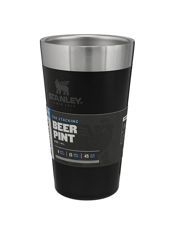 Stanley Stanley Adventure Stacking Beer Pint 0.47L / 16OZ Matte Black â€“ Keeps Beer Cold for 4 Hours | Stainless Steel Beer Pint | Stacks Infinitely | Double Wall Vacuum Insulation | Dishwasher Safe