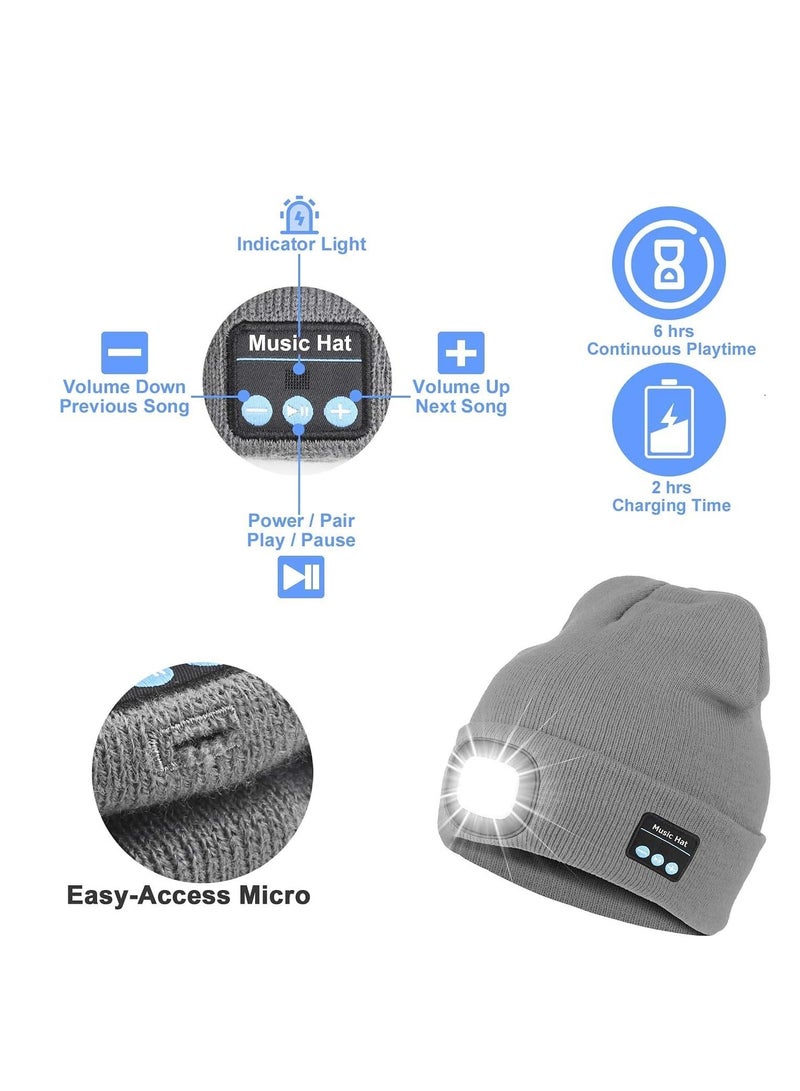 Excefore Bluetooth Beanie Hat with Light, Upgraded Musical Knitted Cap Headphone and Built-in Stereo Speakers & Mic, LED for Running Hiking, Unisex Ch ristmas Gifts Men Women Teens, Black - Image 5