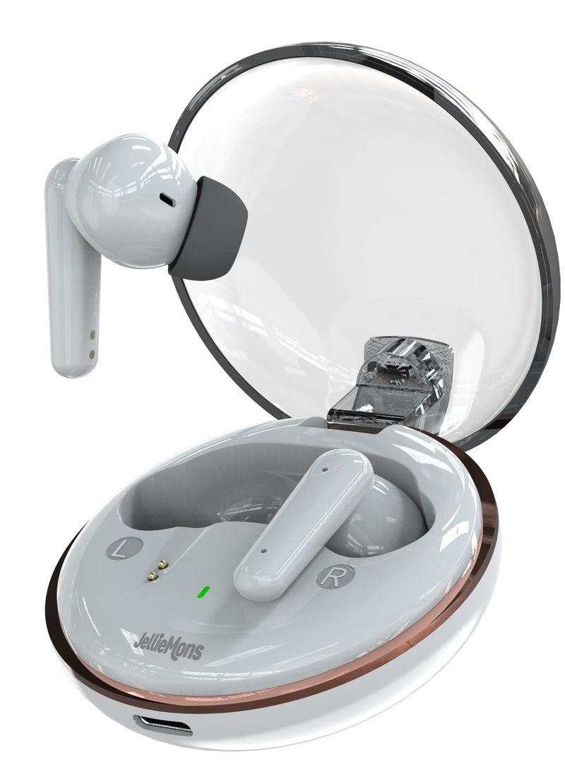 JellieMons True Wireless Earphones, Bax Series, Bluetooth v5.3, IPX4, Touch Control, HiFi Sound, upto 20 hrs playback time - EB-1001 (White)