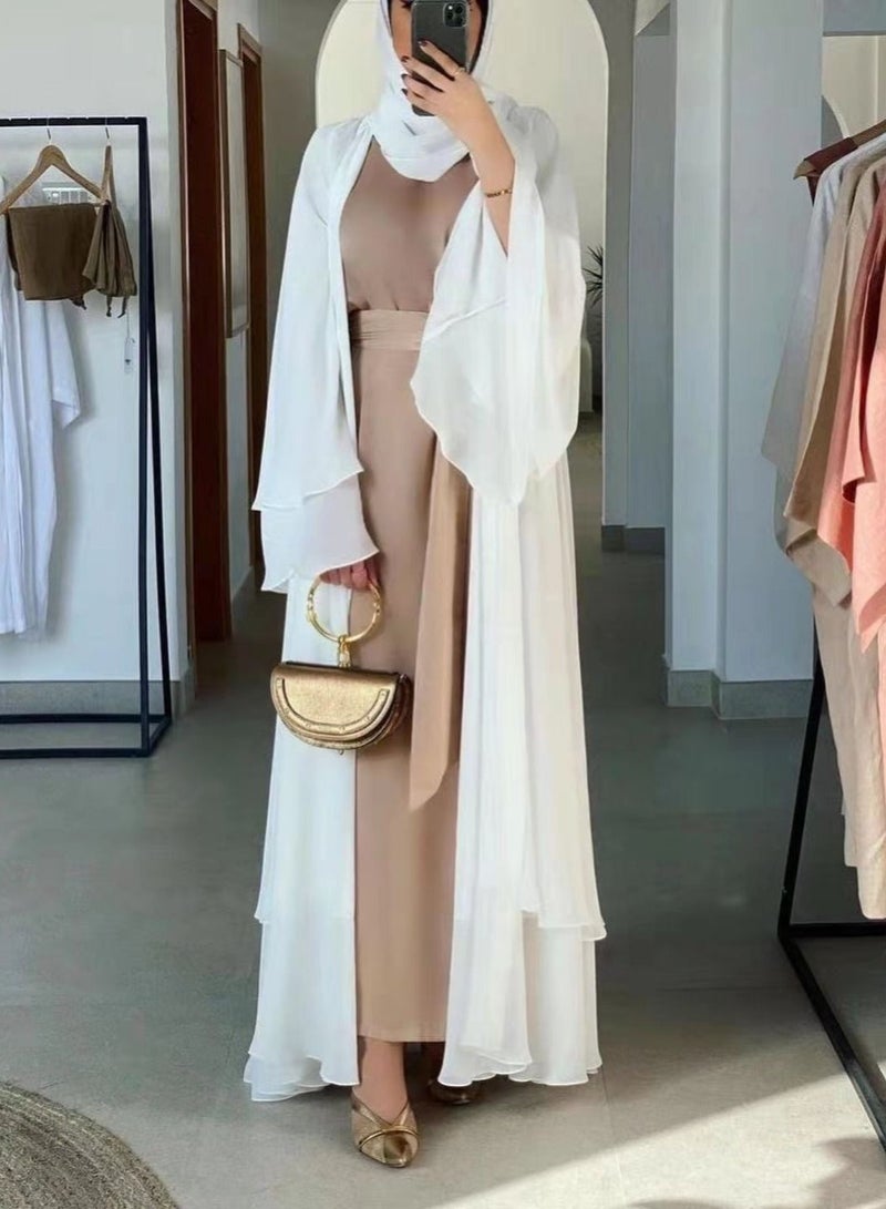 Loquat Traditional Solid Color Cardigan Abaya White  - Image 2