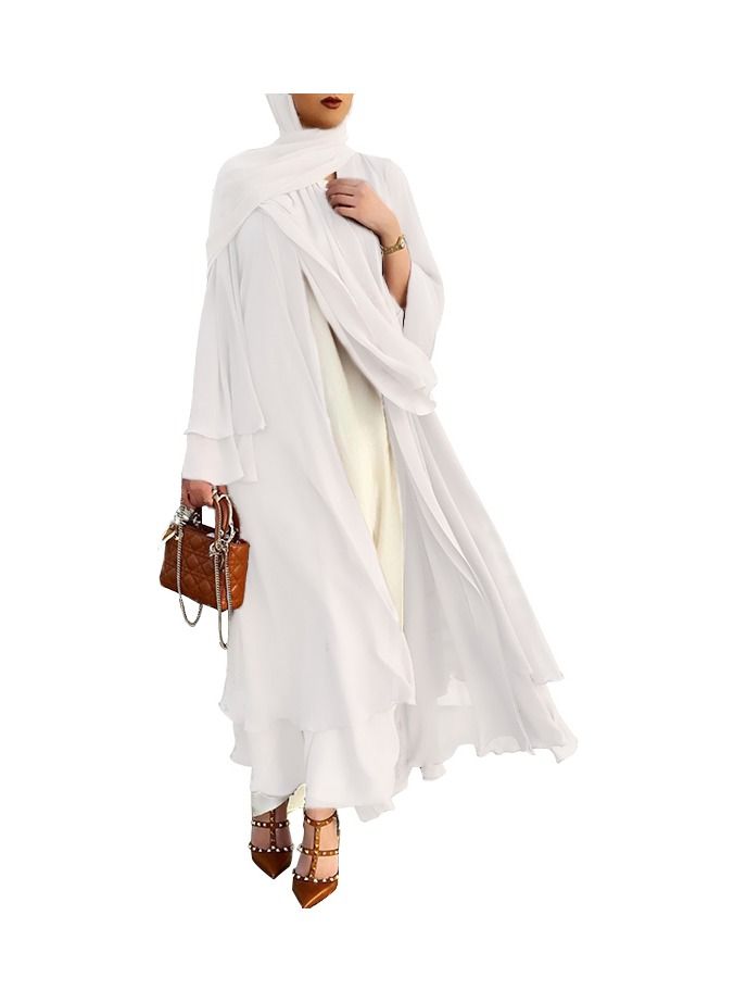 Loquat Traditional Solid Color Cardigan Abaya White  - Image 1