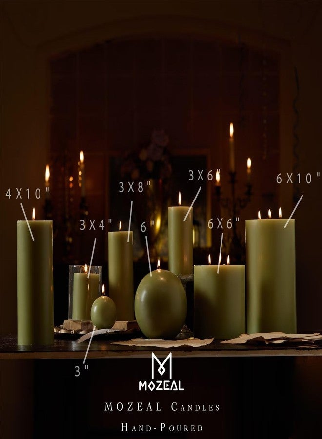 MOZEAL 3" x 6" Hand-Poured Unscented Candle, Dripless Pillar Candle Set of 3, Long Lasting Burning, Approx 120 Hours Burn Time, Rustic Country Style, for Wedding, Harvest Festival, Home Decor, Olive - Image 4
