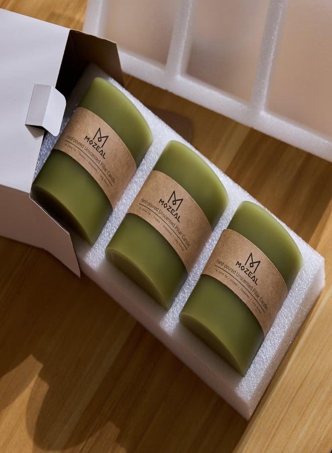 MOZEAL 3" x 6" Hand-Poured Unscented Candle, Dripless Pillar Candle Set of 3, Long Lasting Burning, Approx 120 Hours Burn Time, Rustic Country Style, for Wedding, Harvest Festival, Home Decor, Olive - Image 5