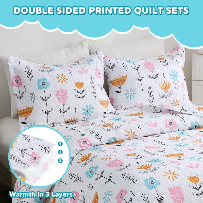 CIMVI Girls Pink Floral Quilt Set Full Size Kids Bedding Sets Lightweight Summer Bedspread Soft Microfiber Breathable Bed Comforter All-Season - Image 4