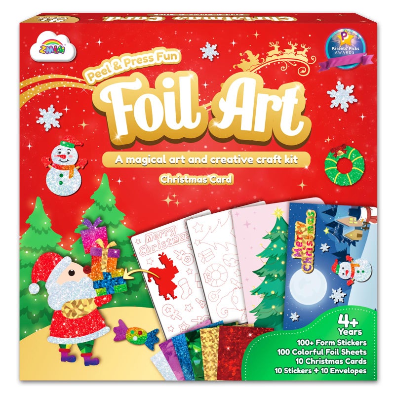ZMLM Foil Art Kit for Kids Christmas Crafts Games for Kids Fun Christmas Cards Foil Art Crafts Mess Free Activity Kits with Envelopes and Stickers 4 5 6 7 8 9 10 11 12 Girls Boys Toys Gifts - Image 2