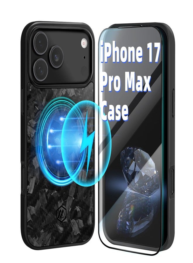 MONOCARBON Forged Carbon Fiber Case for iPhone 17 Pro Max, Military-Grade 3-Layer Drop-Proof Protective Cover, 6.9" Hard Case with [Camera Button Cutout], [MagSafe Compatible]+[Free Screen Protector] - Image 1