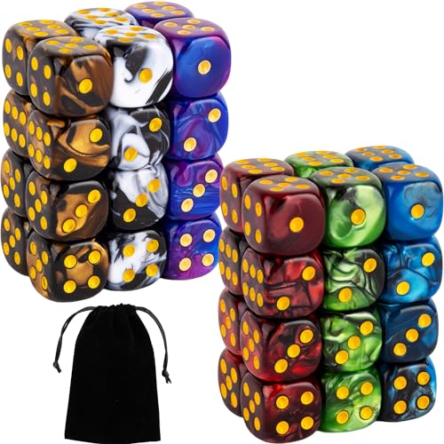 LAMJAM 48 PCS 12mm 6 Sided Dice Set Marble Six D6 Dice Small Colored Round Corner for Farkle MTG or Math Learning - Image 1