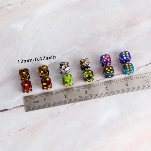 LAMJAM 48 PCS 12mm 6 Sided Dice Set Marble Six D6 Dice Small Colored Round Corner for Farkle MTG or Math Learning - Image 5