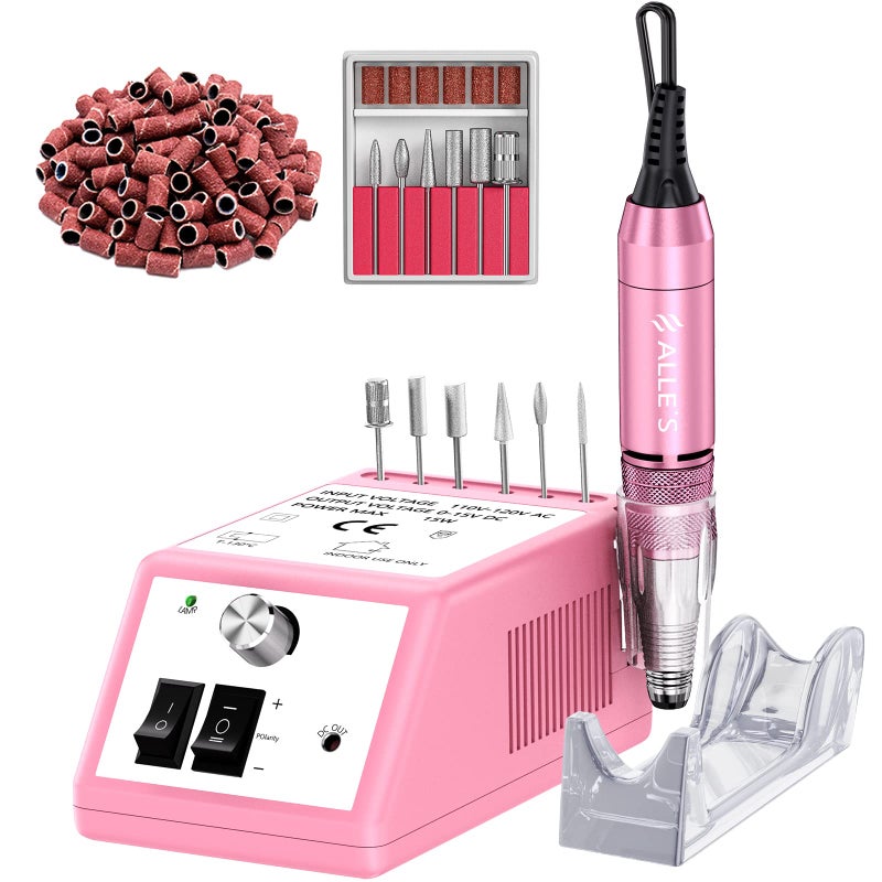 Professional Nail Drill Machine 30000 RPM Efile Electric Nail Filer Kit for Finger Toe Nails Acrylic Gel Nails Manicure Pedicure Drill with 6Pcs Nail Bits 106Pcs Sanding Bands  Pink