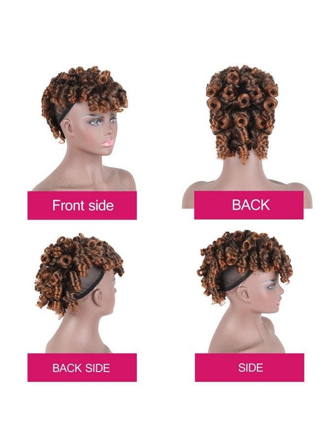 LEOSA - Eosa Curly Mohawk Ponytails For Black Women Mohawk Wig Short Afro Brown Deep Curly Mohawk Ponytail With Bangs Clip In Blonde Ponytail Hair Extension Synthetic Faux Hawk Ponytail Hair Piece(1B/30) - Image 1