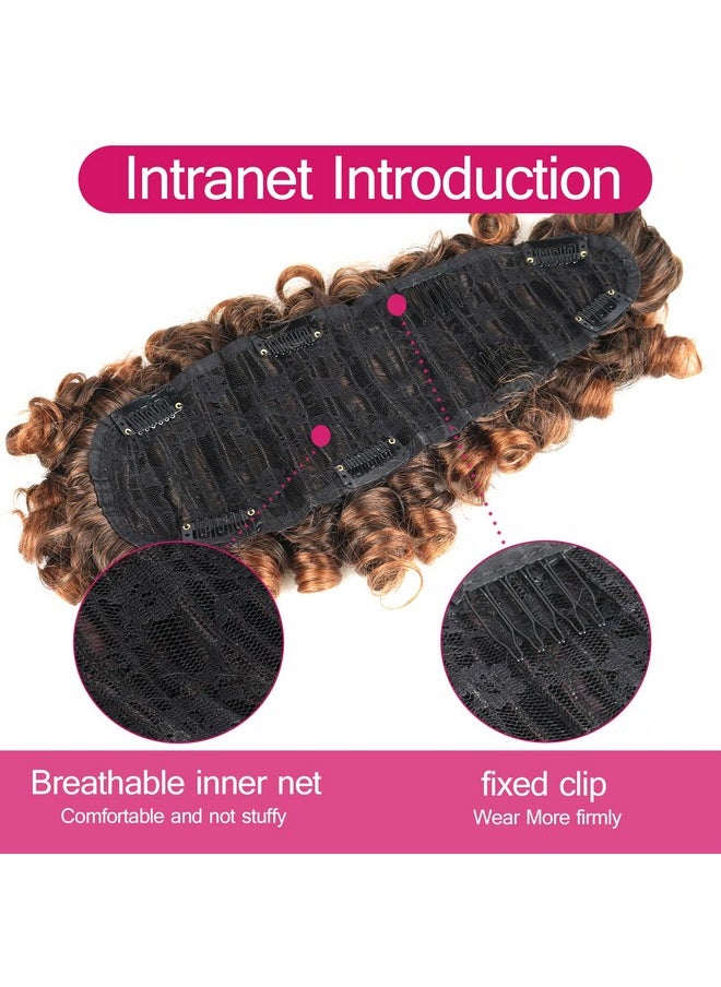 LEOSA - Eosa Curly Mohawk Ponytails For Black Women Mohawk Wig Short Afro Brown Deep Curly Mohawk Ponytail With Bangs Clip In Blonde Ponytail Hair Extension Synthetic Faux Hawk Ponytail Hair Piece(1B/30) - Image 1