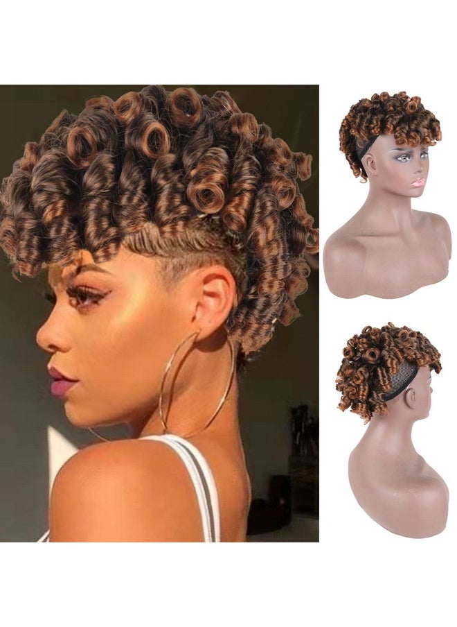LEOSA - Eosa Curly Mohawk Ponytails For Black Women Mohawk Wig Short Afro Brown Deep Curly Mohawk Ponytail With Bangs Clip In Blonde Ponytail Hair Extension Synthetic Faux Hawk Ponytail Hair Piece(1B/30) - Image 1