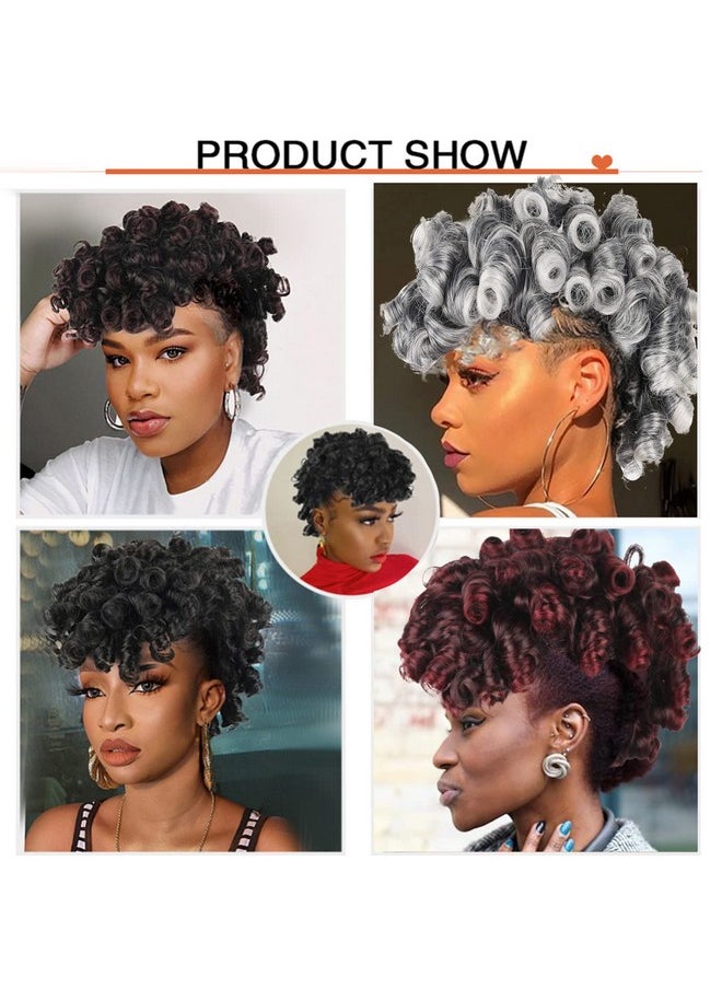 LEOSA - Eosa Curly Mohawk Ponytails For Black Women Mohawk Wig Short Afro Brown Deep Curly Mohawk Ponytail With Bangs Clip In Blonde Ponytail Hair Extension Synthetic Faux Hawk Ponytail Hair Piece(1B/30) - Image 1