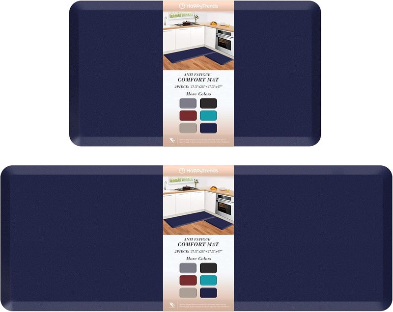 HappyTrends 2 PCS Kitchen Mat Cushioned Anti-Fatigue Floor Mat, Heavy Duty Ergonomic Comfort Foam Standing Mat, Waterproof Non-Slip Kitchen Rugs for Home, Office(17.3"x28"+17.3"x47",Navy) - Image 1