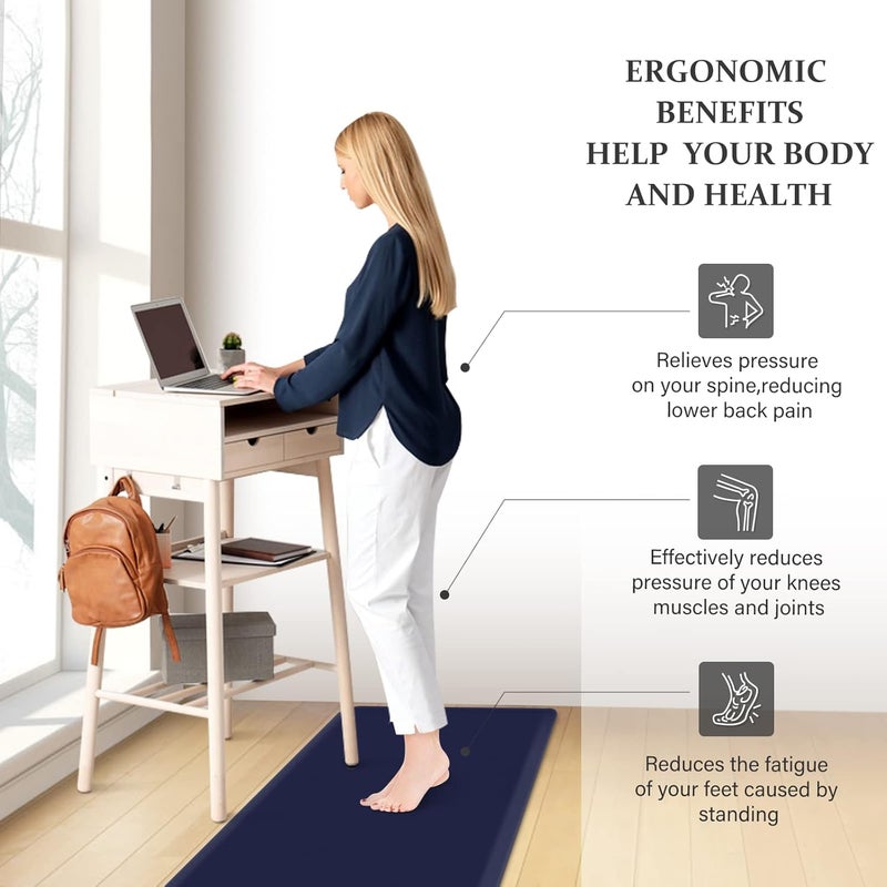HappyTrends 2 PCS Kitchen Mat Cushioned Anti-Fatigue Floor Mat, Heavy Duty Ergonomic Comfort Foam Standing Mat, Waterproof Non-Slip Kitchen Rugs for Home, Office(17.3"x28"+17.3"x47",Navy) - Image 5