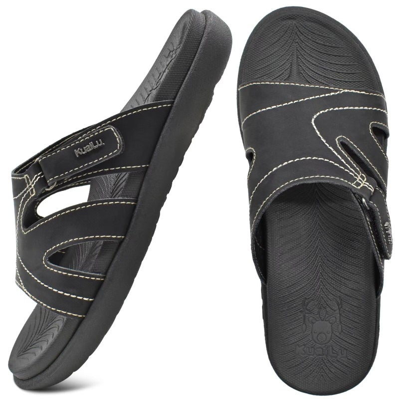 KuaiLu Womens Fashion Orthotic Slides Ladies Lightweight Athletic Yoga Mat Walking Sandals Slip On Thick Cushion Recovery Slippers Sandles Comfortable Plantar Fasciitis Arch Support Black Size 8 - Image 2