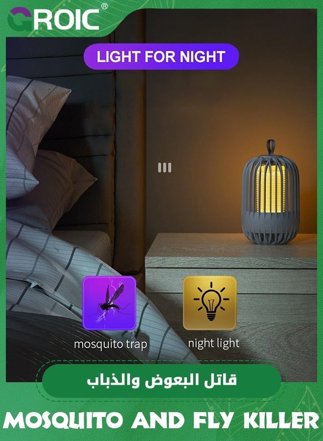 GROIC White Fly Zapper, Killer, 2 in 1 Mosquito Killer Lamp, Bug Zapper Electric UV Light Insect 3000V/5W Waterproof Trap Portable Standing or Hanging for Indoor Outdoor - Image 2