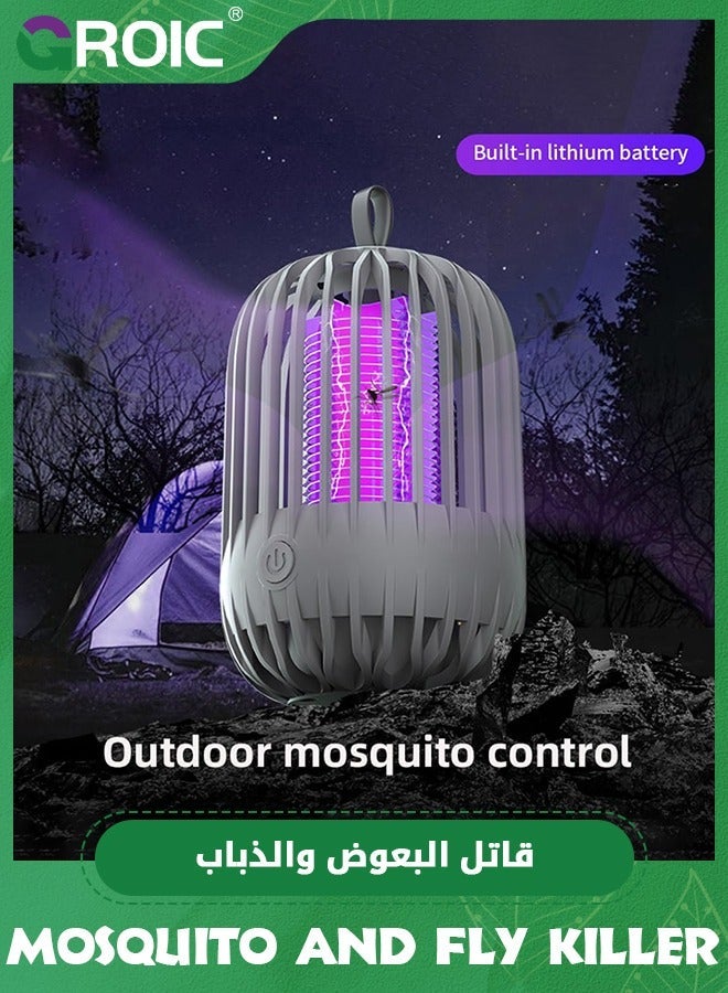 GROIC White Fly Zapper, Killer, 2 in 1 Mosquito Killer Lamp, Bug Zapper Electric UV Light Insect 3000V/5W Waterproof Trap Portable Standing or Hanging for Indoor Outdoor - Image 4