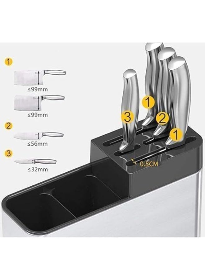 حامل أدوات مطبخ ستانلس ستيل مع تجفيف وتصريف للمياه – منظم سكاكين وملاعق وشوك - Image 3
