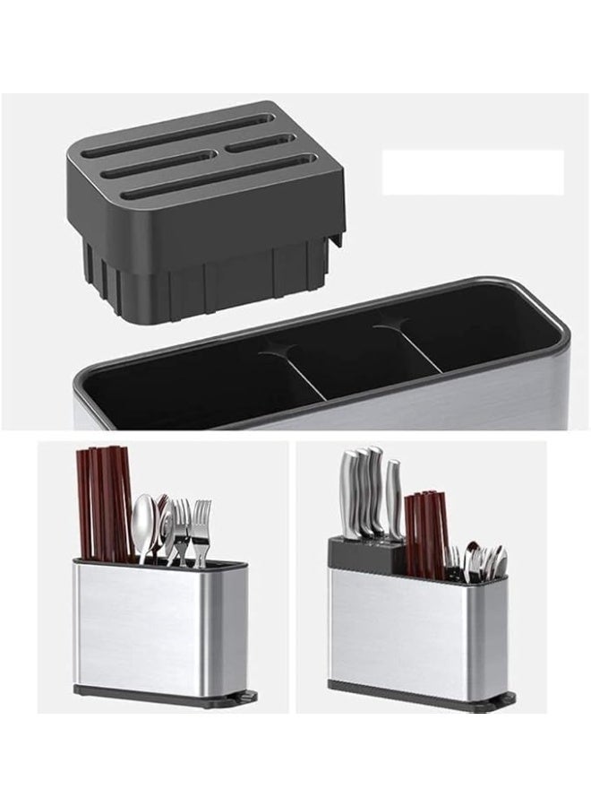 حامل أدوات مطبخ ستانلس ستيل مع تجفيف وتصريف للمياه – منظم سكاكين وملاعق وشوك - Image 5