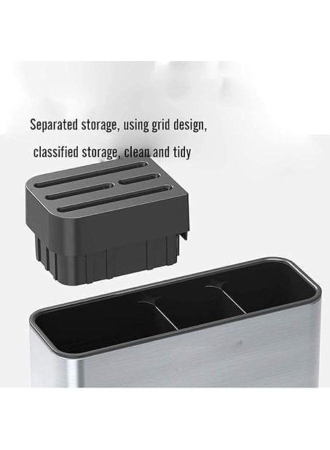 حامل أدوات مطبخ ستانلس ستيل مع تجفيف وتصريف للمياه – منظم سكاكين وملاعق وشوك - Image 2