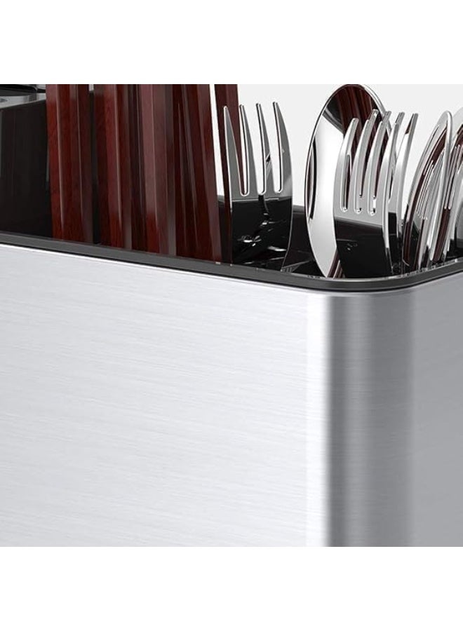 حامل أدوات مطبخ ستانلس ستيل مع تجفيف وتصريف للمياه – منظم سكاكين وملاعق وشوك - Image 4