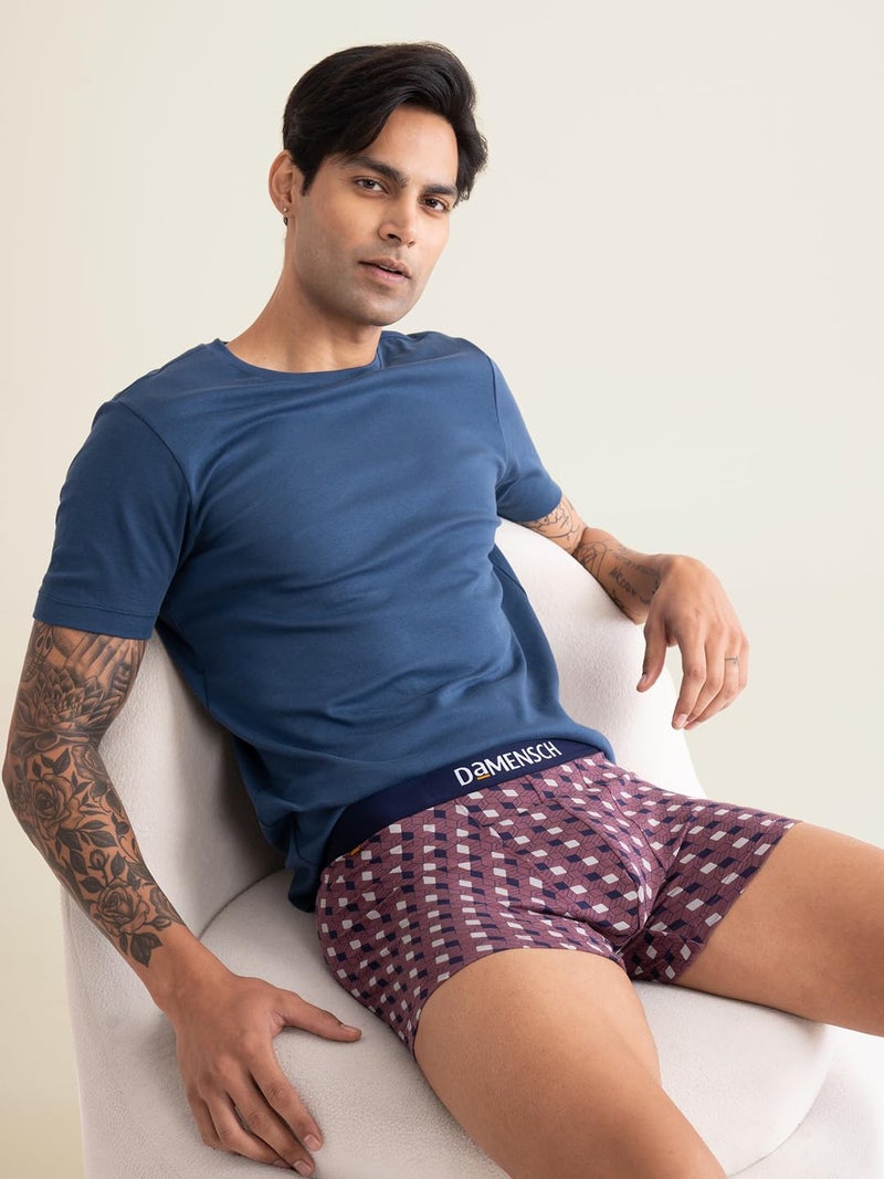 DAMENSCH Deo-Cotton Printed Underwear for Men Combo Breathable Inner, Cotton Trunks for Man Pack No-Marks Waistband, Moisture Wicking Underwear Pack of 3-Aquifer, Tulipwood, Colonial Blue-S - Image 3