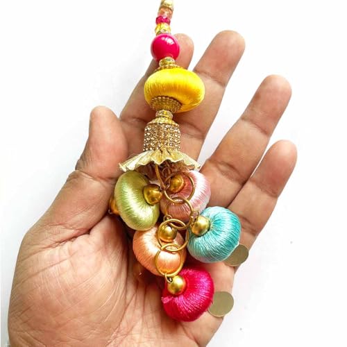 Adikala Craft Store Handmade Work Ethnic Sequin Tassel Latkan Set of 2 for Saree Pallu, Designer Blouse, Dupatta and Lehenga (Multi Color D1) - Image 2