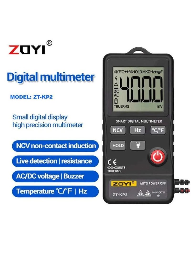 ZHONGYi اختبار رقمي اختبار كهربائي AN303 Mini True Rms مقياس رقمي متعدد 4000 عرض تيار مستمر/تيار متردد الفولتميتر اختبار السعة NCV أوم المقاومة هرتز اختبار السيارة  - Image 1