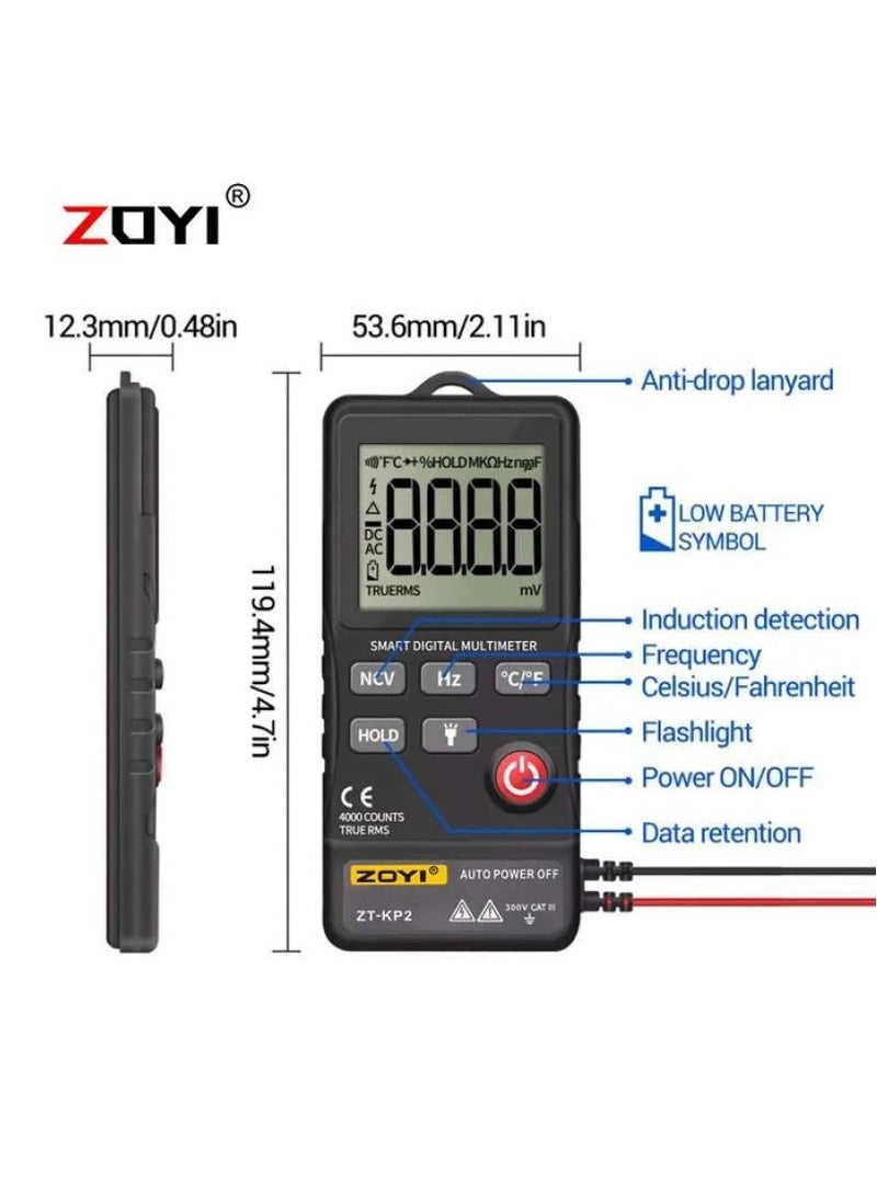 ZHONGYi اختبار رقمي اختبار كهربائي AN303 Mini True Rms مقياس رقمي متعدد 4000 عرض تيار مستمر/تيار متردد الفولتميتر اختبار السعة NCV أوم المقاومة هرتز اختبار السيارة  - Image 2