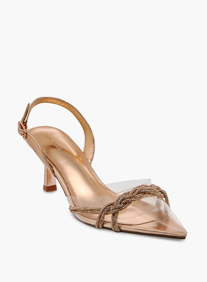 Flora Bella By Shoexpress Women Studded Pointed Toe Shoes with Buckle Closure and Kitten Heels  - Image 2