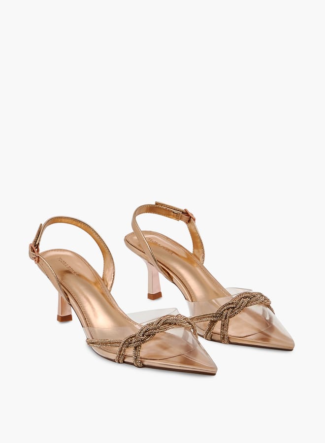 Flora Bella By Shoexpress Women Studded Pointed Toe Shoes with Buckle Closure and Kitten Heels  - Image 1