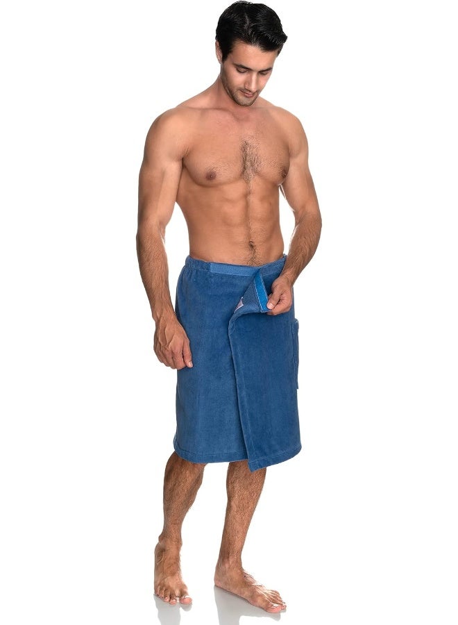 TowelSelections Mens Shower Wrap Adjustable Cotton Terry Velour Wrap Gym Body Cover Up Small/Medium Dutch Blue - Image 4