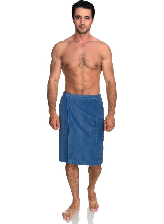 TowelSelections Mens Shower Wrap Adjustable Cotton Terry Velour Wrap Gym Body Cover Up Small/Medium Dutch Blue - Image 1