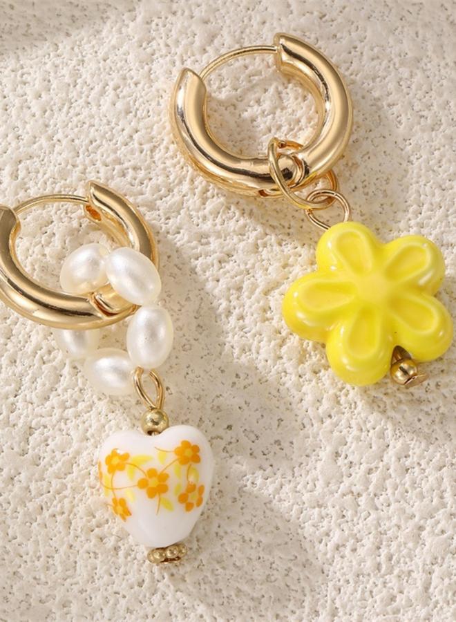 Take Two Heart-Shaped Flower Detail Hoop Earrings - Image 1