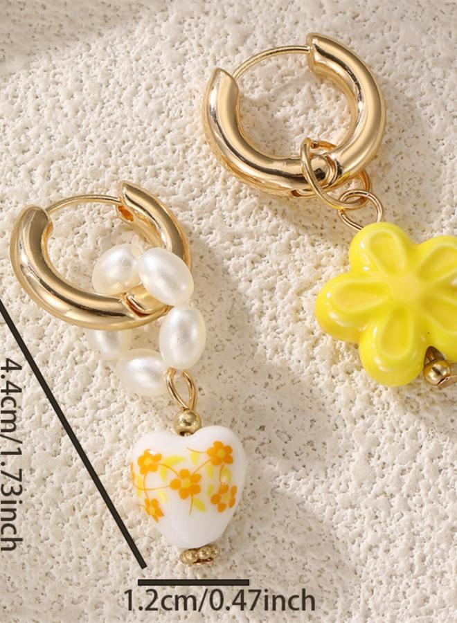 Take Two Heart-Shaped Flower Detail Hoop Earrings - Image 5