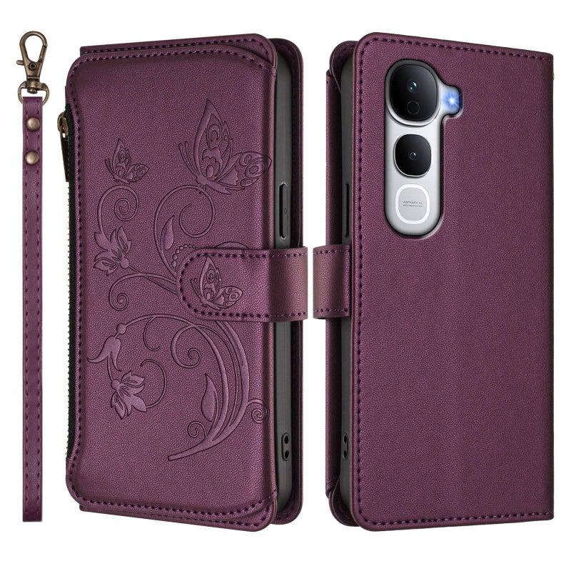 erorex For vivo Y400 Pro 5G    Multi-card Zipper Wallet Leather Phone Case(Dark Purple) - Image 2