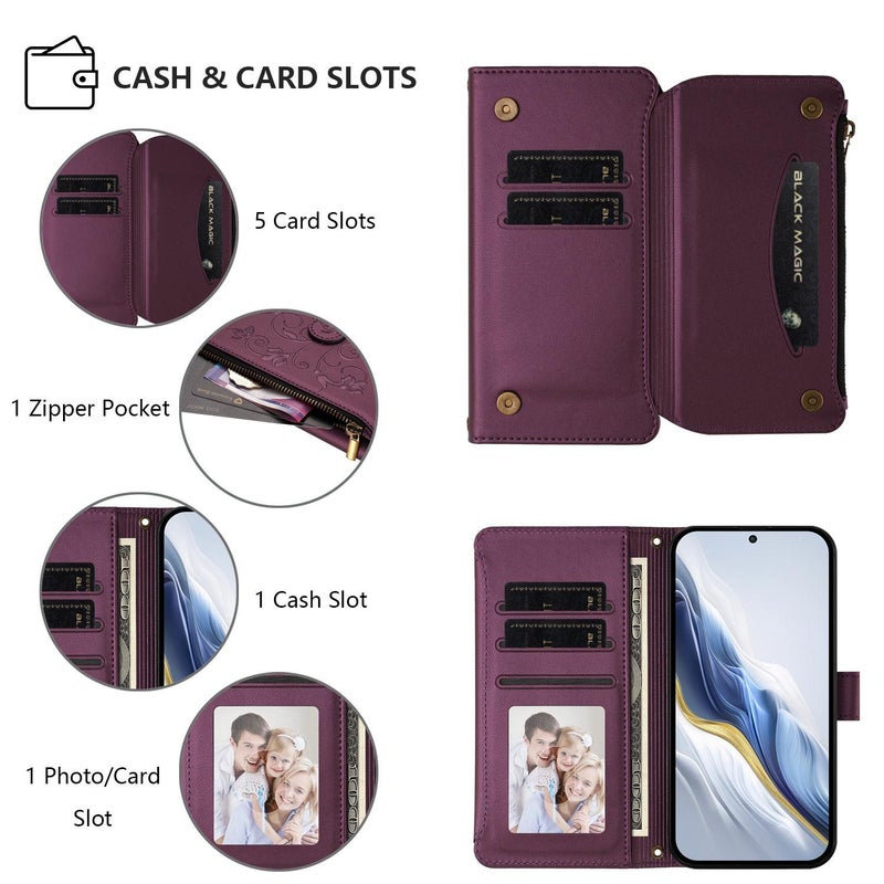 erorex For vivo Y400 Pro 5G    Multi-card Zipper Wallet Leather Phone Case(Dark Purple) - Image 5