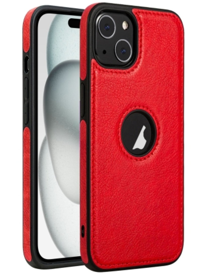 Generic Case for iPhone 15 Plus Leather Texture Stitching Phone Case Red  - Image 1