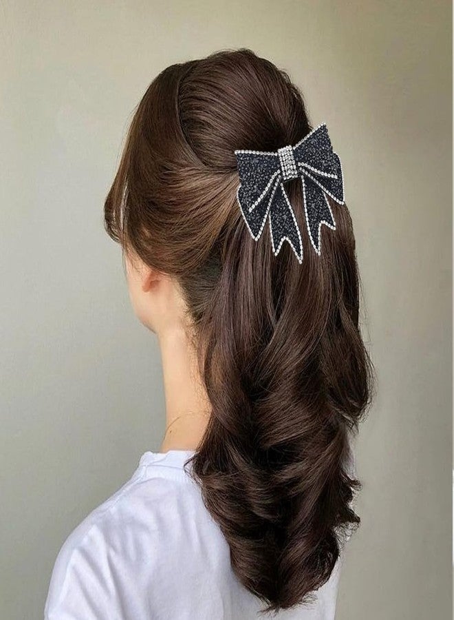 Arvintas 2 PACK Black Rhinestone Bow Hair Clips French Design Barrettes Sparkly Bow-knot Hair Accessories for Women Girls Halloween Party - Image 5