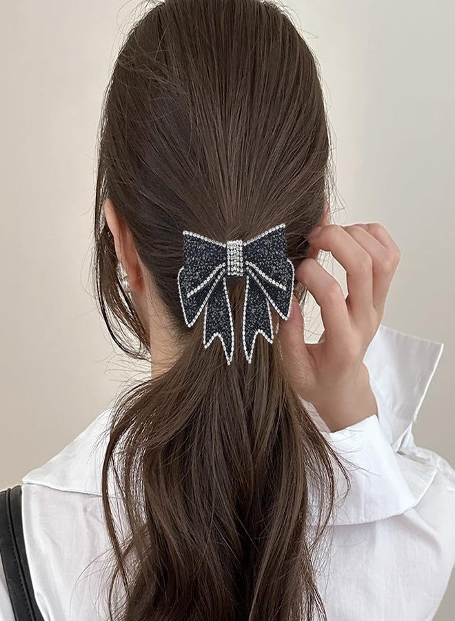 Arvintas 2 PACK Black Rhinestone Bow Hair Clips French Design Barrettes Sparkly Bow-knot Hair Accessories for Women Girls Halloween Party - Image 4
