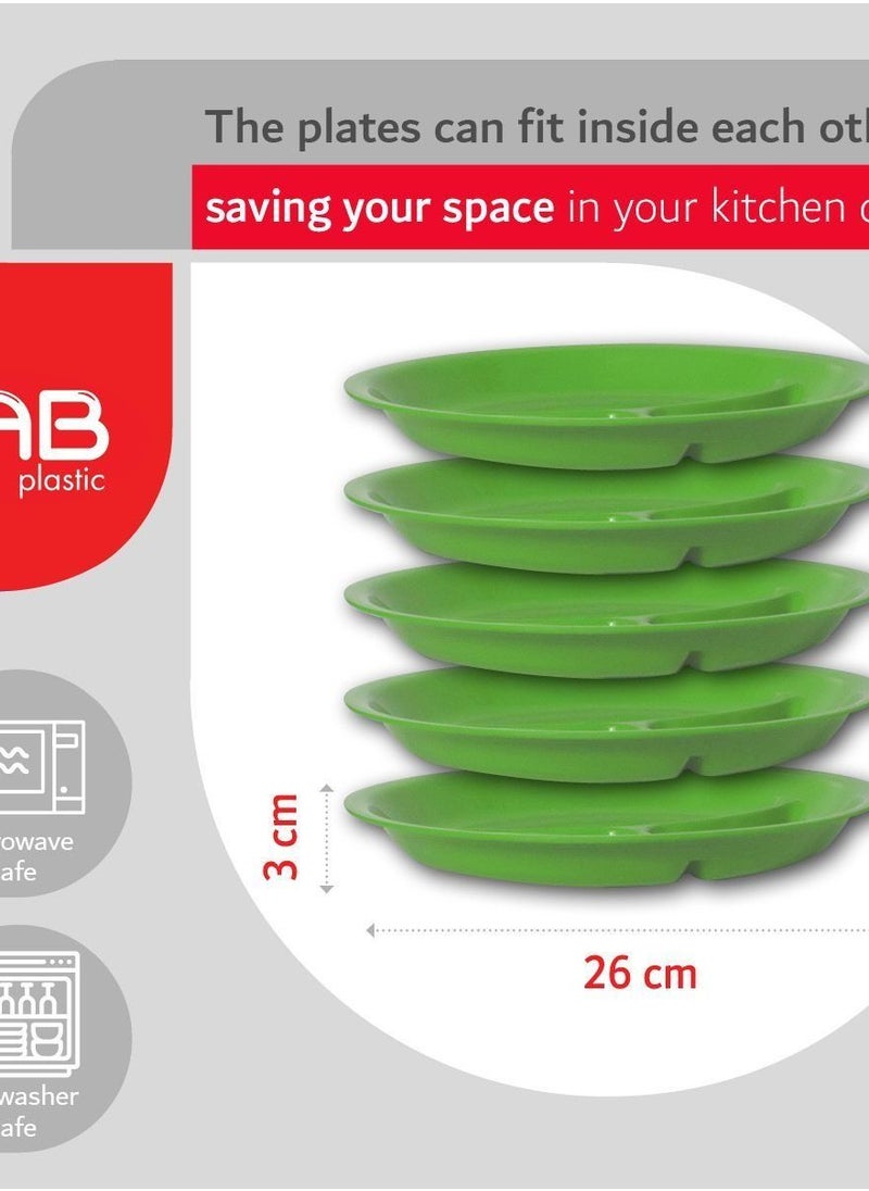 GAB Plastic - GAB Plastic, Divided Plastic Plates, Pack of 5, 26cm, Reusable plastic Plates, For Kids, Compartmented, Sturdy and Durable, Tableware, BPA-free Plastic - Image 1