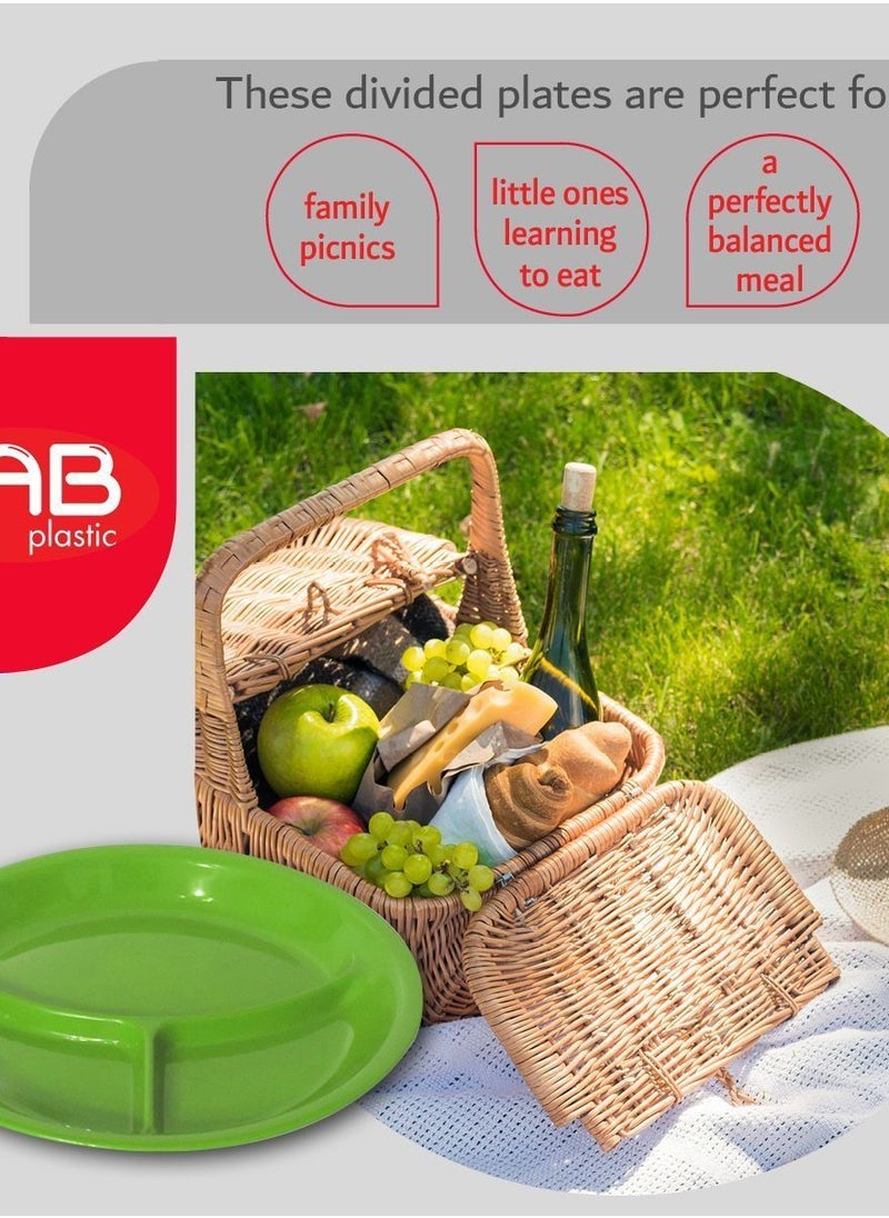 GAB Plastic - GAB Plastic, Divided Plastic Plates, Pack of 5, 26cm, Reusable plastic Plates, For Kids, Compartmented, Sturdy and Durable, Tableware, BPA-free Plastic - Image 1