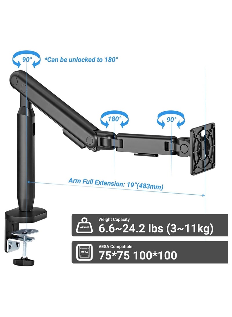 نيوستار ذراع شاشة نيوستار فردي بدعم نابضي 17–35″ | حامل مكتب غازي قابل للتعديل، تركيب بمشبك أو فتحة، يتحمل حتى 11 كجم، إمالة ودوران كامل – LDT76-C012 - Image 3