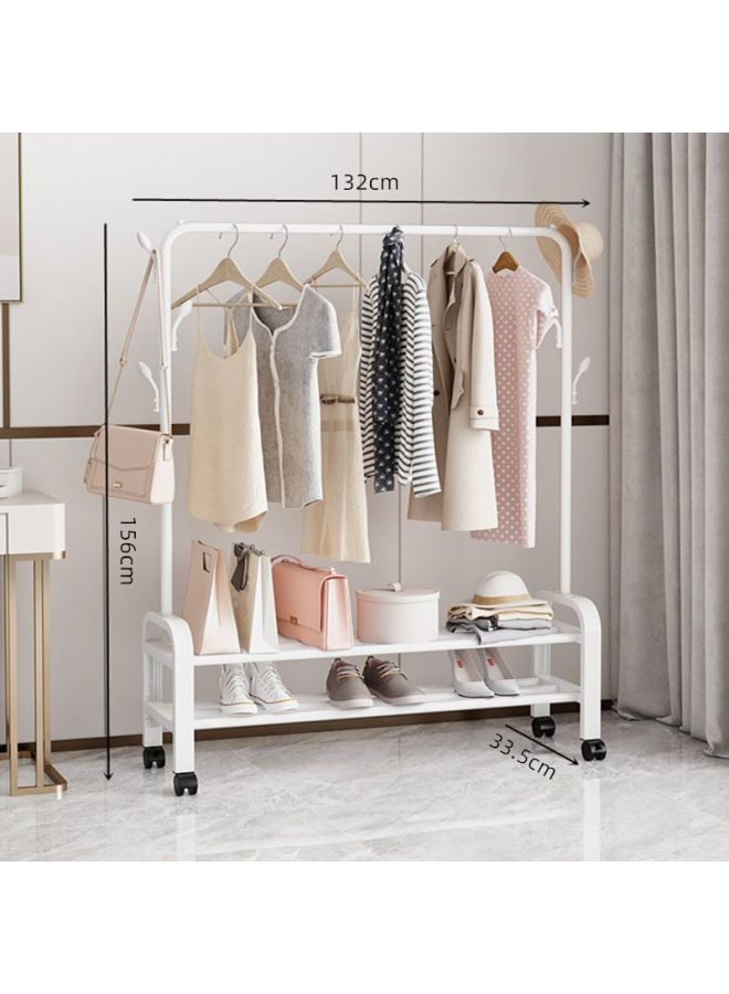 Bold Hanger Floor Drying Rack Household Indoor Folding Vertical Clothes Shelf Simple Wardrobe Storage-Color:White  Double Layer Arch 1.3m + Coat Hook  - Image 1